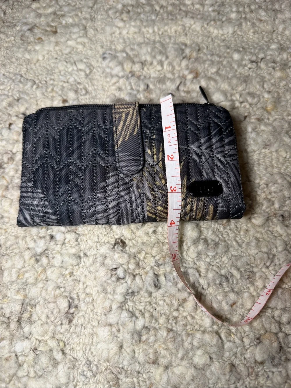 Lug Tram Black Quilted Wallet with Leaf Pattern